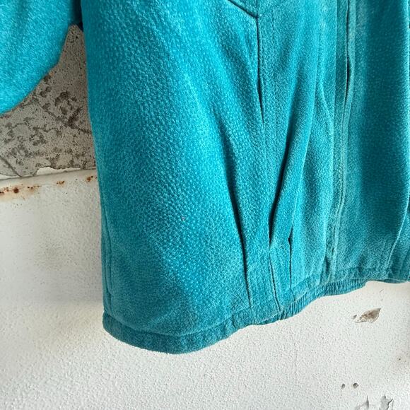 Vintage Suede Trucker Jacket Womens L Turquoise Teal 90s Leather Bomber Western - Picture 5 of 7